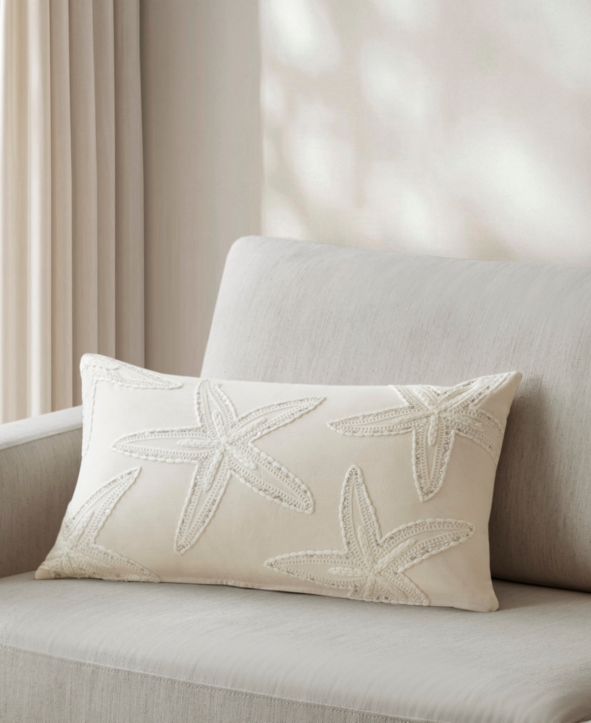 Harbor House Lily Starfish Embroidered Decorative Pillow Cover, 14" x 24"