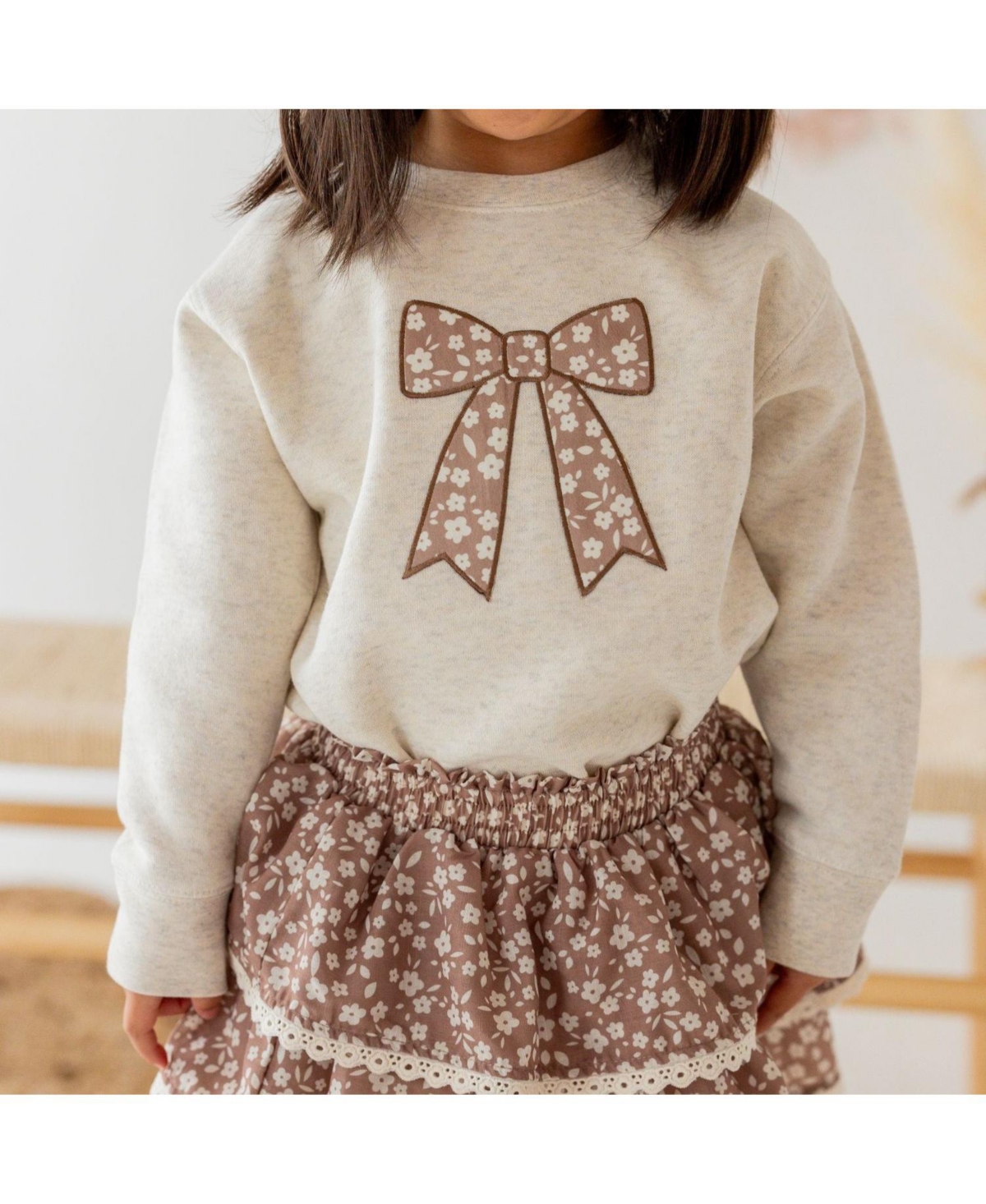 Sweet Wink Big Girls (10-12) Mocha Floral Bow Patch Sweatshirt