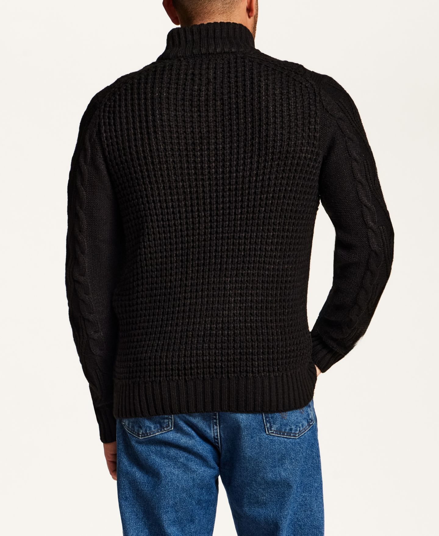 Мужской свитер Weatherproof Vintage Cable-Knit Quarter-Zip, цвет: Чёрный — фото 4