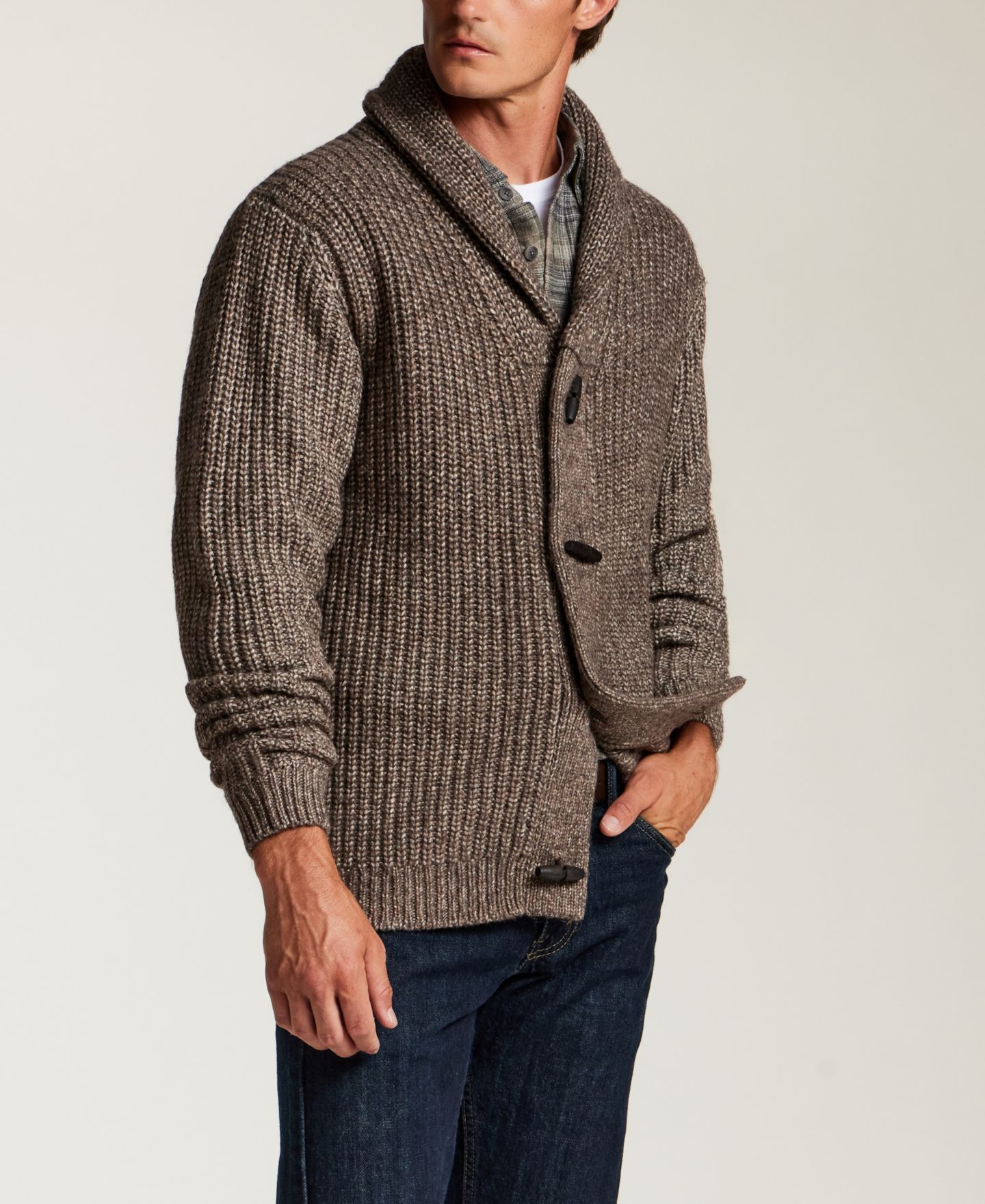 Мужской кардиган Weatherproof Vintage Mixy Shawl Collar Cardigan, цвет: Тёмно-коричневый — фото 3