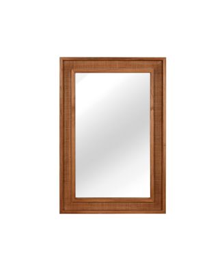 Rectangular Rattan Wall Mirror 20x30 Inch Solid Wood Frame Farmhouse Decorative Vanity Mirror Aesthetic Wall Art for Home Bathroom