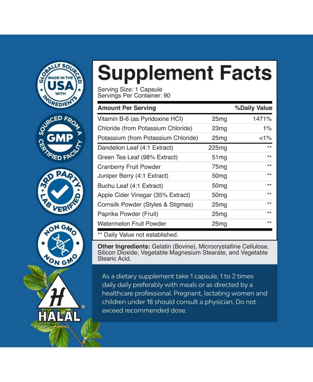 Mav Nutrition Water Away Herbal Diuretic Capsules with Dandelion Leaf Extract, Tea and Cranberry, 90 Count