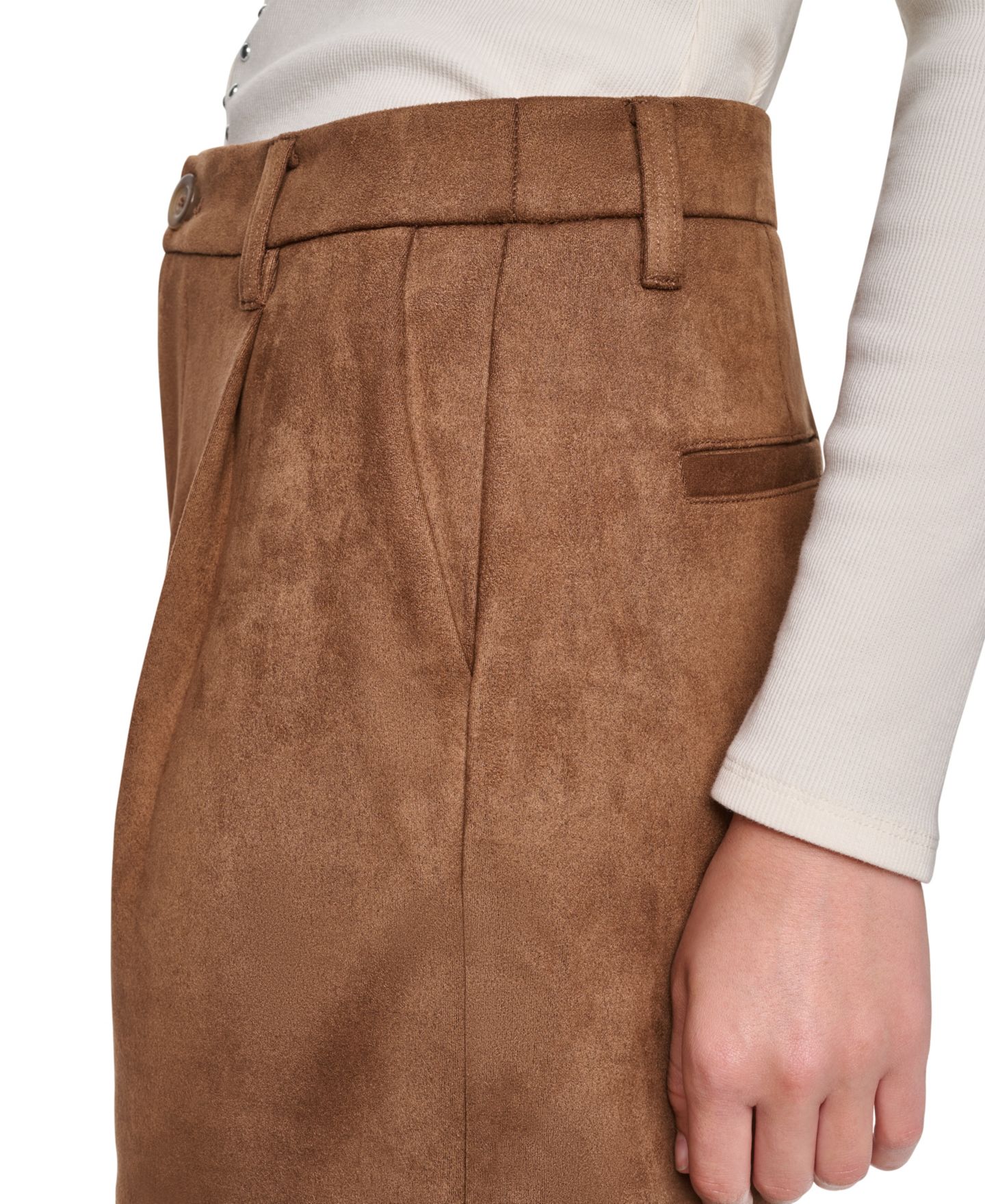 Женские шорты DKNY Jeans High-Waisted Wide-Leg Faux Suede Shorts, 3" Inseam, цвет: Burnt Sugar — фото 3