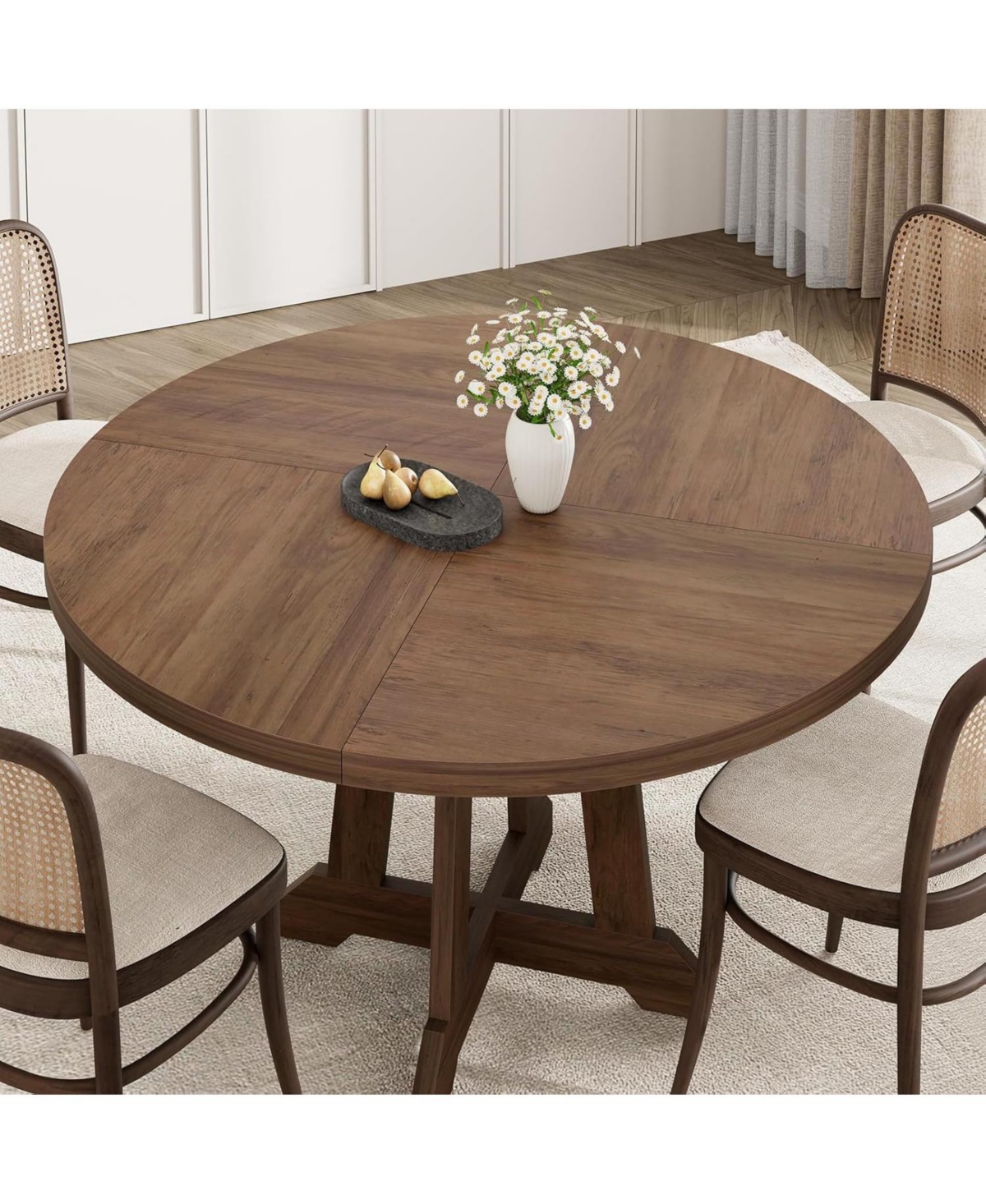 gaomon 47" Round Dining Table for 4, Wood Top with Cross Base