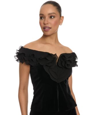 Women's Off-The-Shoulder Velvet Ruffle Blouse