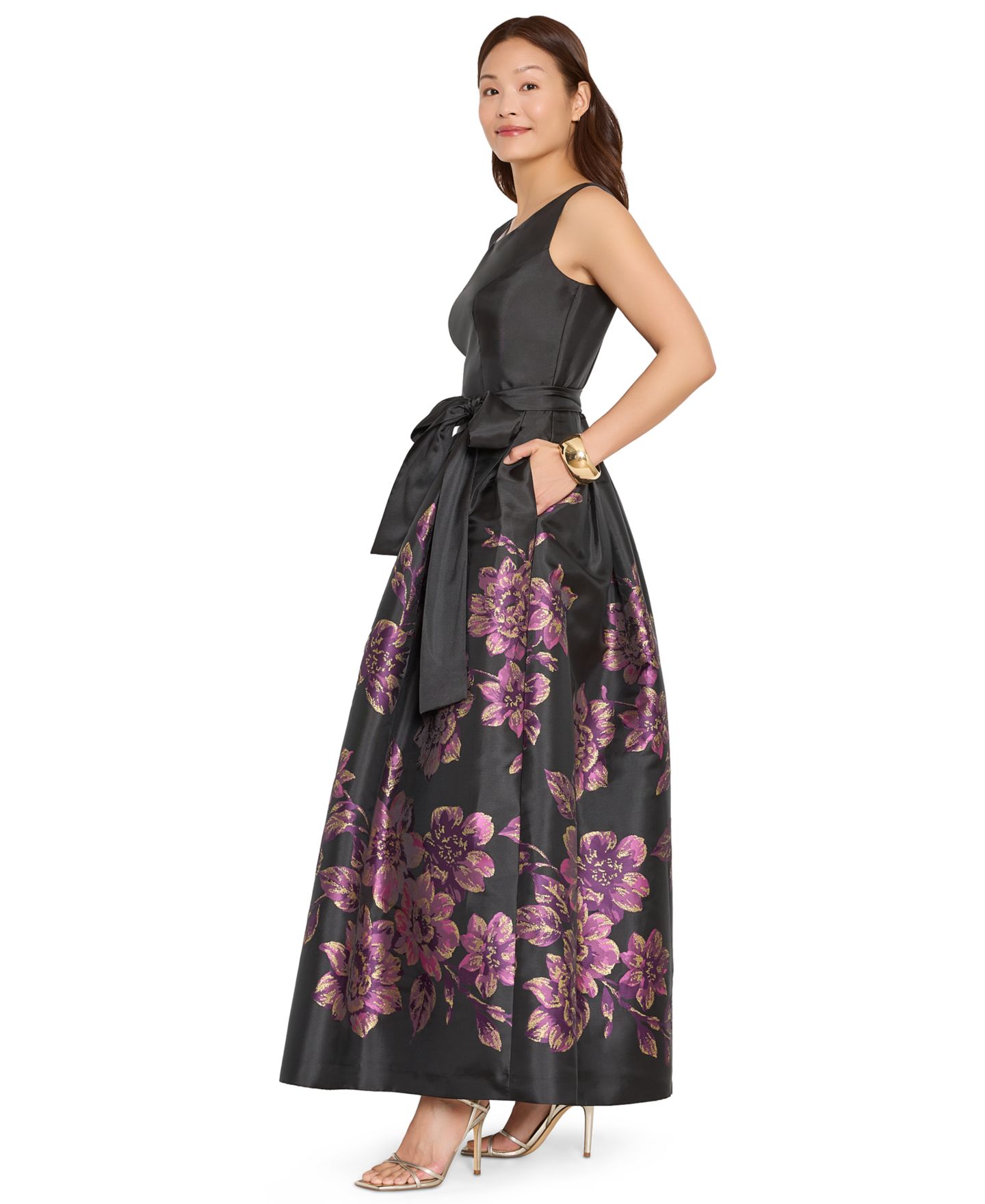 Женское платье Tahari ASL Floral Sleeveless Gown, цвет: Чёрный — фото 6