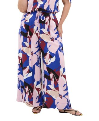 Plus Size Floral-Print High-Rise Wide-Leg Pants