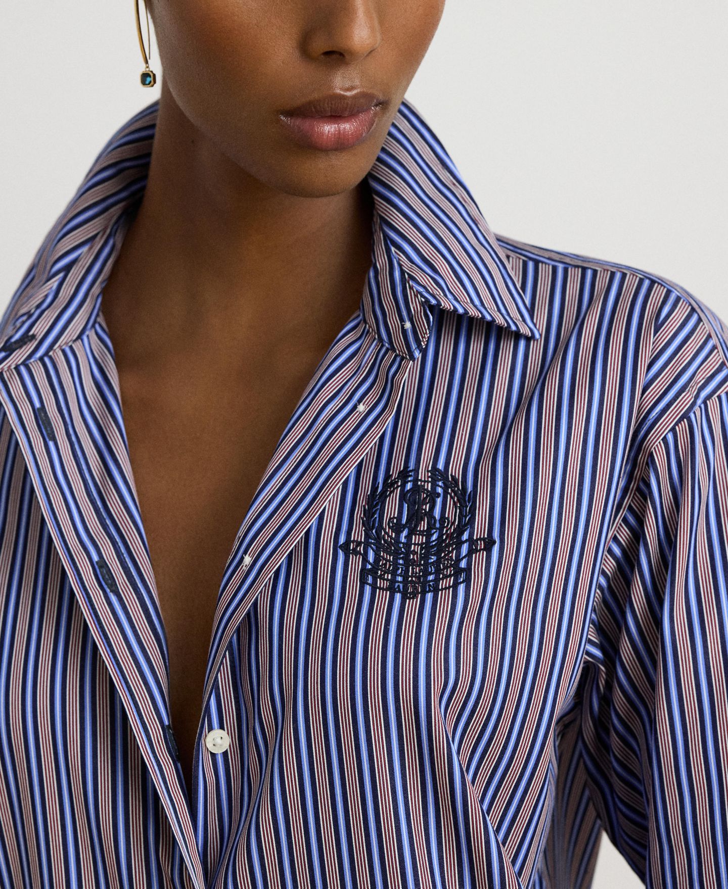 Женская рубашка Lauren Ralph Lauren Striped Point-Collar Relaxed-Fit Button-Down, цвет: Тёмно-синий / Оранжевый разноцветный — фото 4