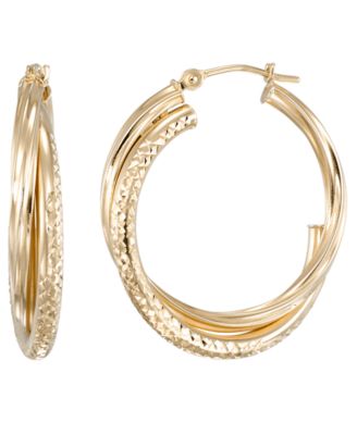 High-Polish & Diamond-Cut Double-Stack Hoop Earrings in 10k Yellow Gold