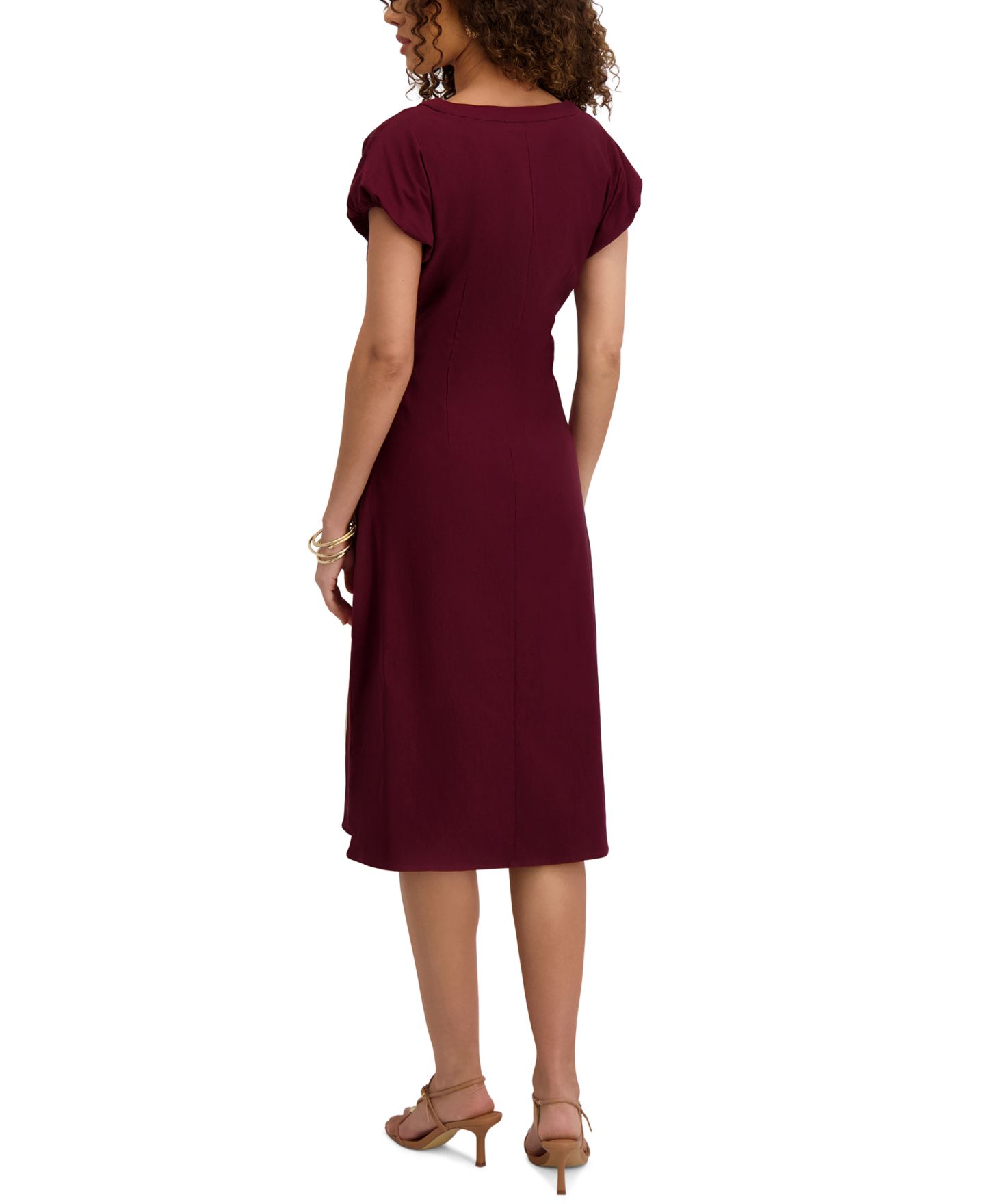 Женское платье Kensie V-Neck Short-Sleeve Midi Shirt Dress, цвет: Бордо — фото 5