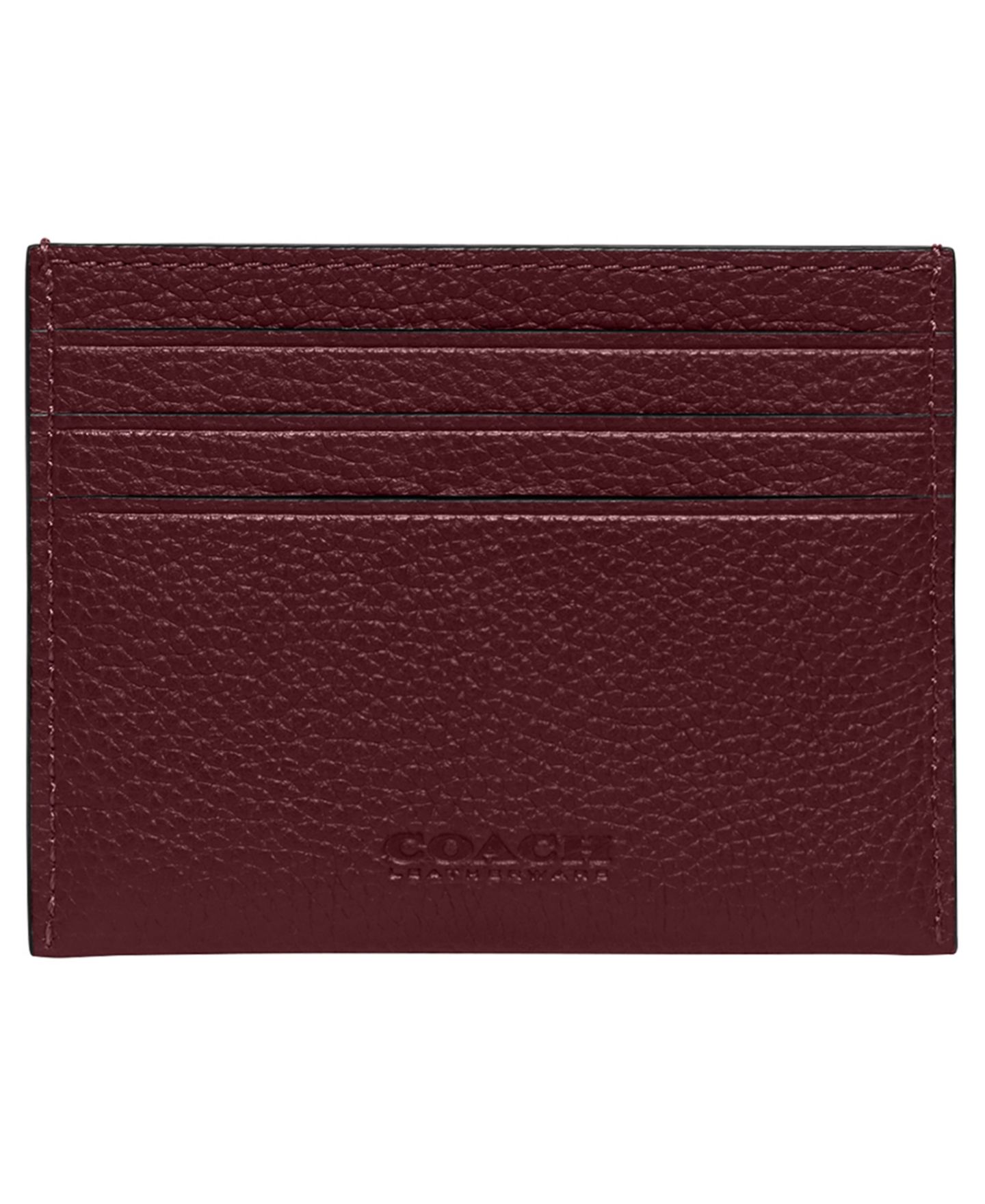 Мужской кошелёк COACH Pebble Leather Card Case With Sculpted C Hardware, 4" x 3", цвет: Светлый тёмно-бордовый — фото 2