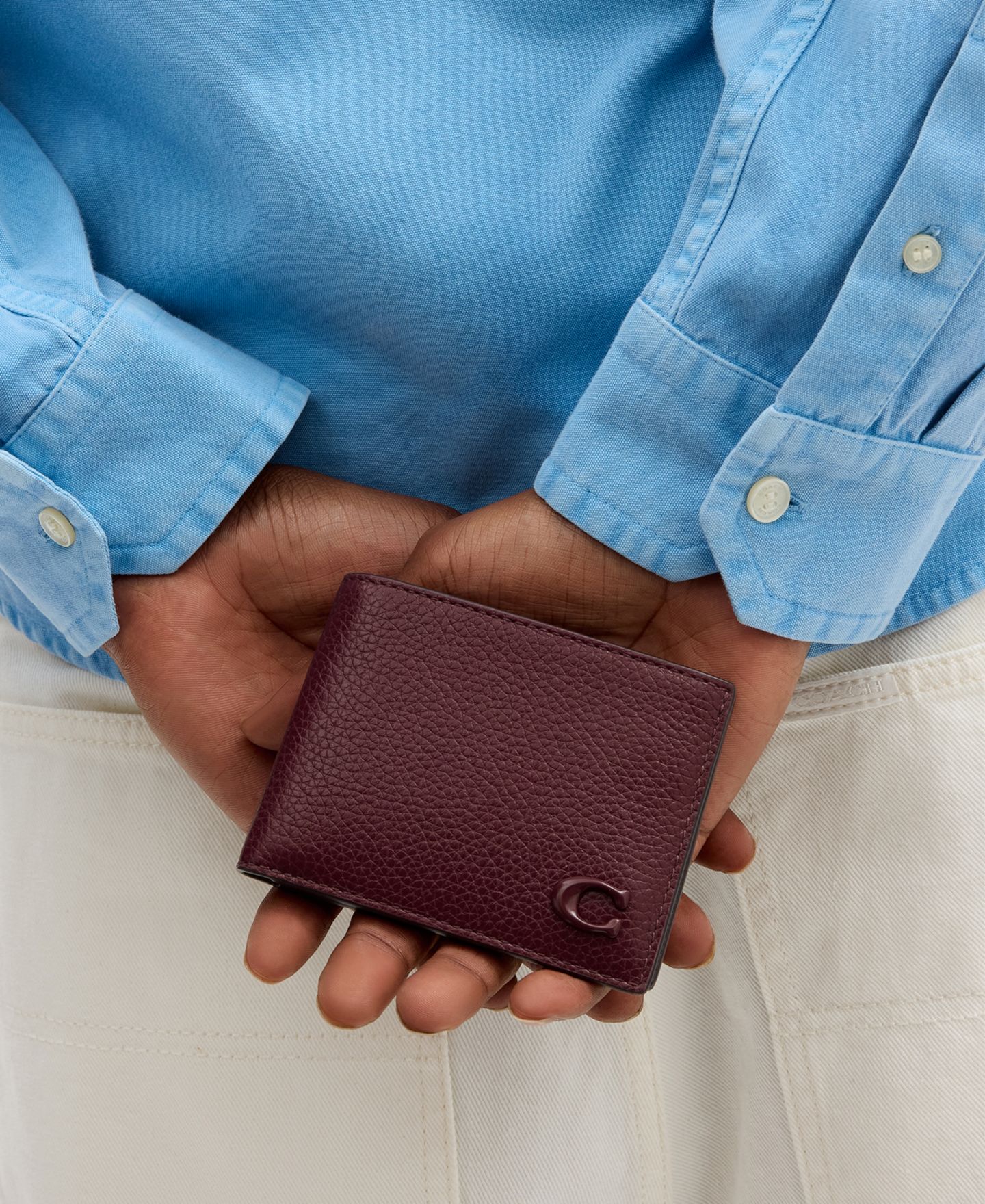 Мужской кошелёк COACH Leather Billfold Wallet, цвет: Светлый тёмно-бордовый — фото 4