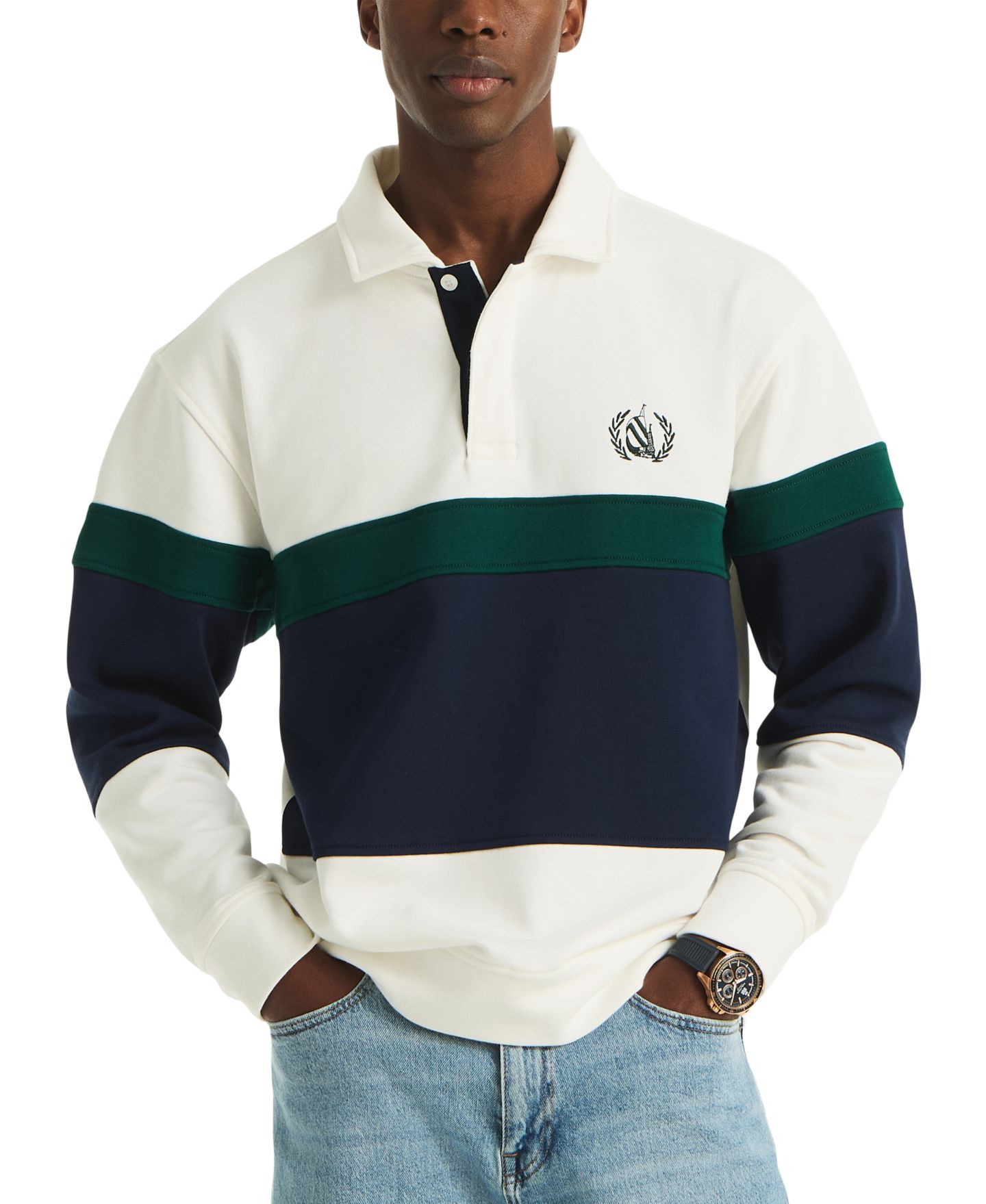 Мужской свитшот Nautica Long Sleeve Pullover, цвет: Молочный белый — фото 1