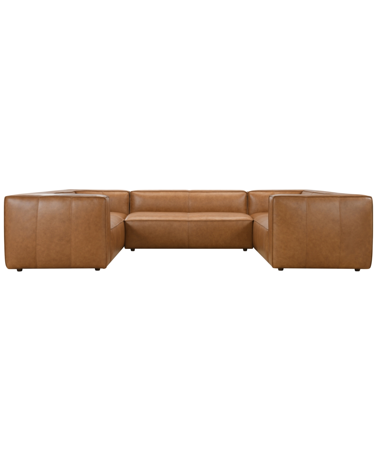 Moxley 3-Piece Genuine Leather Deep Seating Sectional Sofa, Macy's Exclusive - Caramel