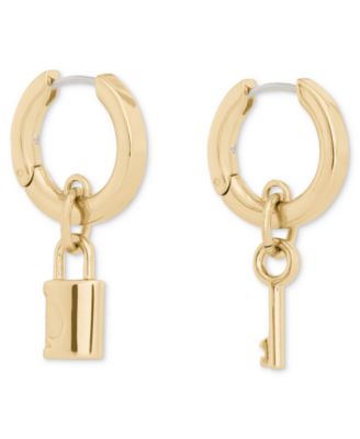 Gold-Tone Asymmetrical Lock and Key Drop Earrings