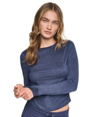 Women's Spacedye Ruched Cropped Long-Sleeve Top