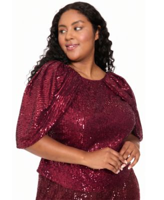 Plus Size Sequin Draped-Sleeve Top