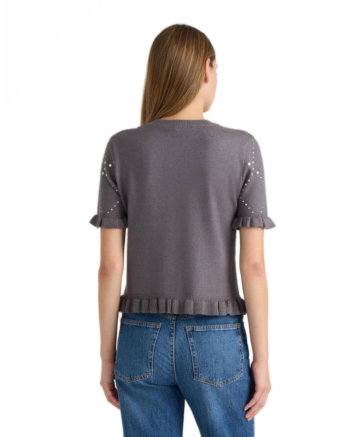 Женский свитер NVLT Short-Sleeve Crewneck Ruffled, цвет: Средний серый — фото 2