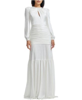 Women's Lucille Long Sleeve Keyhole Neck Ruched Tiered Gown