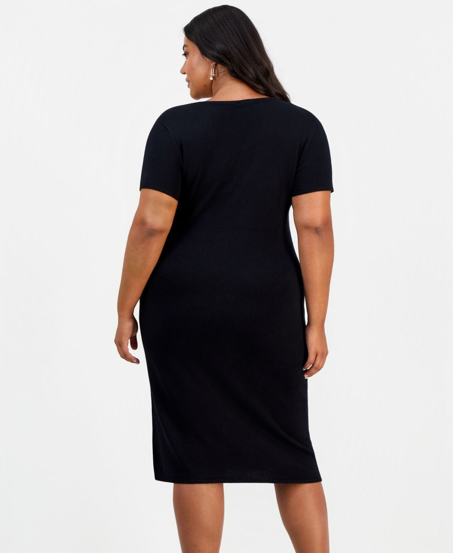 Женское платье FULL CIRCLE TRENDS Plus Size Square Neck Short-Sleeve Hardware-Detail Midi, цвет: Чёрный — фото 2