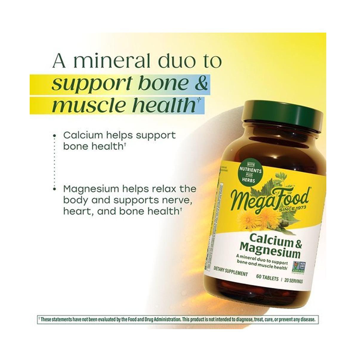 MegaFood Calcium and Magnesium Supplement, Magnesium Glycinate, Bone and Heart Health, 90 Ct