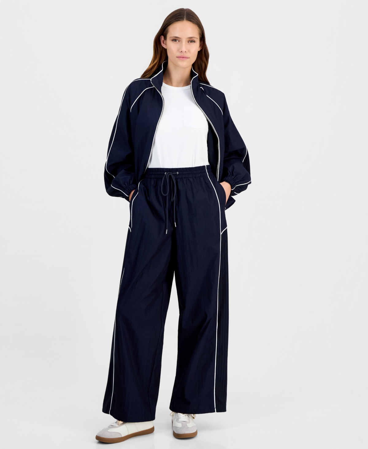 On 34th Women's Wide-Leg Pull-On Track Style Pants, Macy's Exclusive - Basic Navy