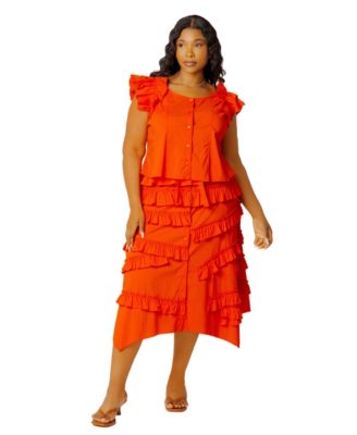 Plus Size Tiered Ruffle Asymmetric Top and Skirt Set