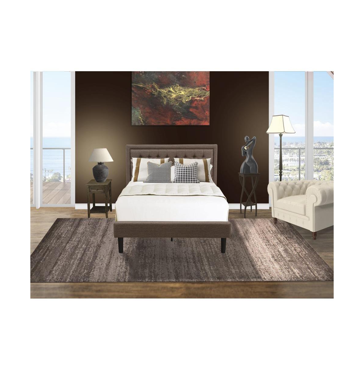 East West Furniture 2 Pc Full Size Bed Set - Platform Bed Headboard with 1 Wood Night Stand - Brown