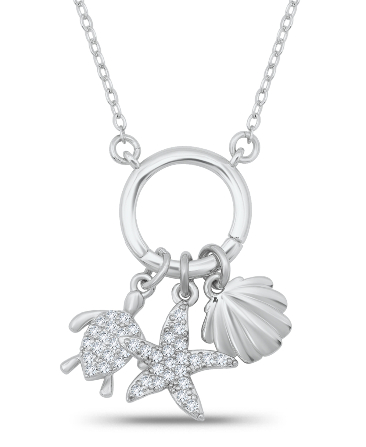 Women's Cubic Zirconia 5/8ct. t.w. Turtle, Starfish and Clamshell Charm Holder Necklace