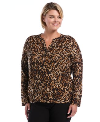 Plus Size Long Sleeve Leopard Print Top