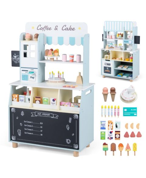 Детский игровой набор Gymax Ice Cream Shop Wooden 27-Piece Playset, Ages 3+, цвет: Синий
