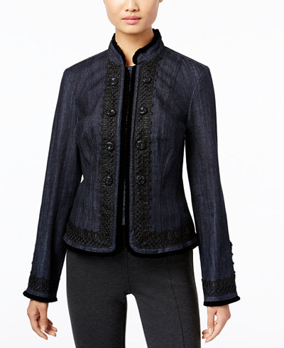 INC International Concepts Embellished Denim Military Jacket, Only at Macy's
