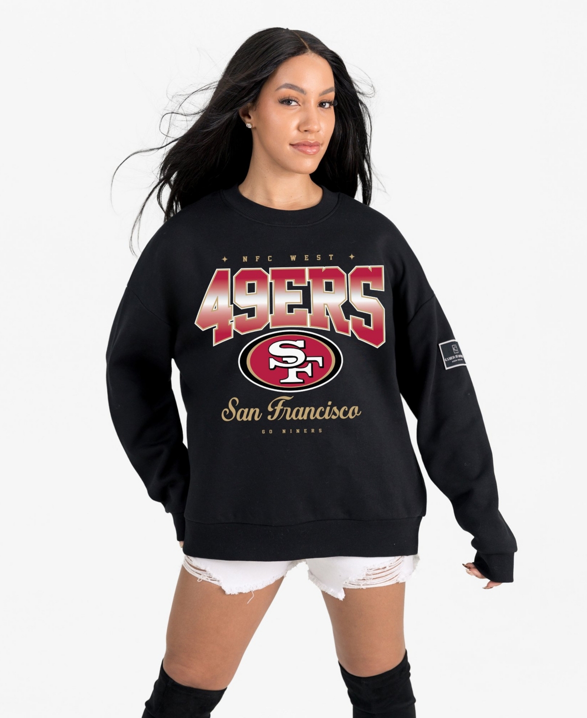 Gameday Couture Women's San Francisco 49ers Powerhouse Play Fleece Relaxed-Fit Long-Sleeve Crewneck Sweatshirt - Black