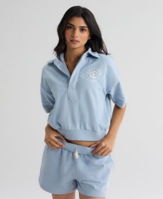Women's Chicago Cubs Iconic Collection Short-Sleeve Cropped Polo Sweatshirt