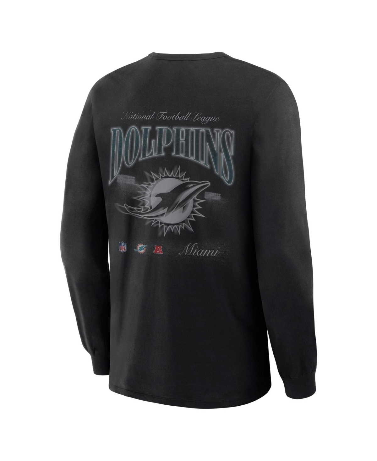 Fanatics Men's Miami Dolphins Midnight Falls Long-Sleeve Crewneck Graphic T-Shirt