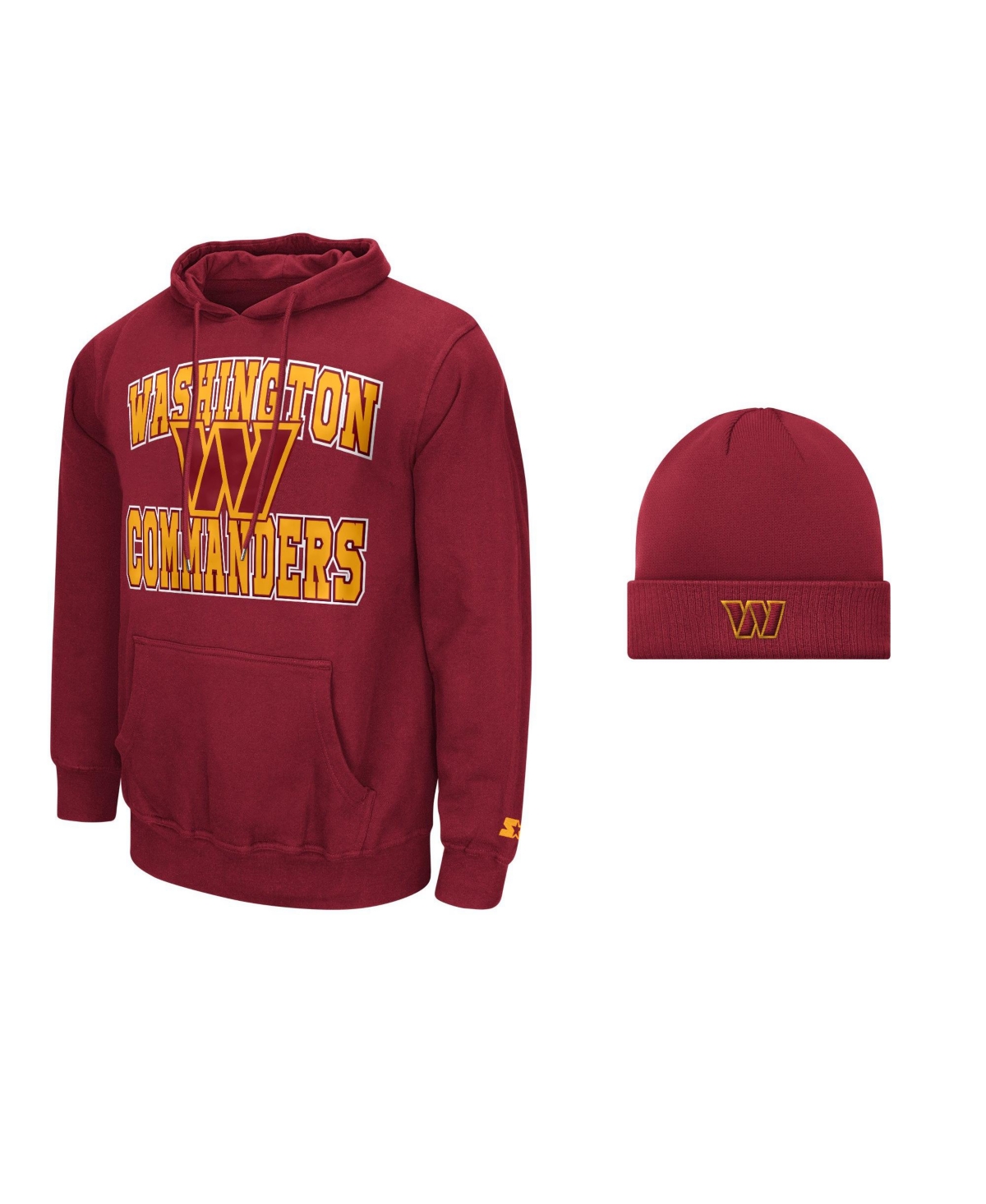 Starter Men's Washington Commanders Graphic Midweight Hoodie and Cuffed Knit Hat, 2-Piece Set