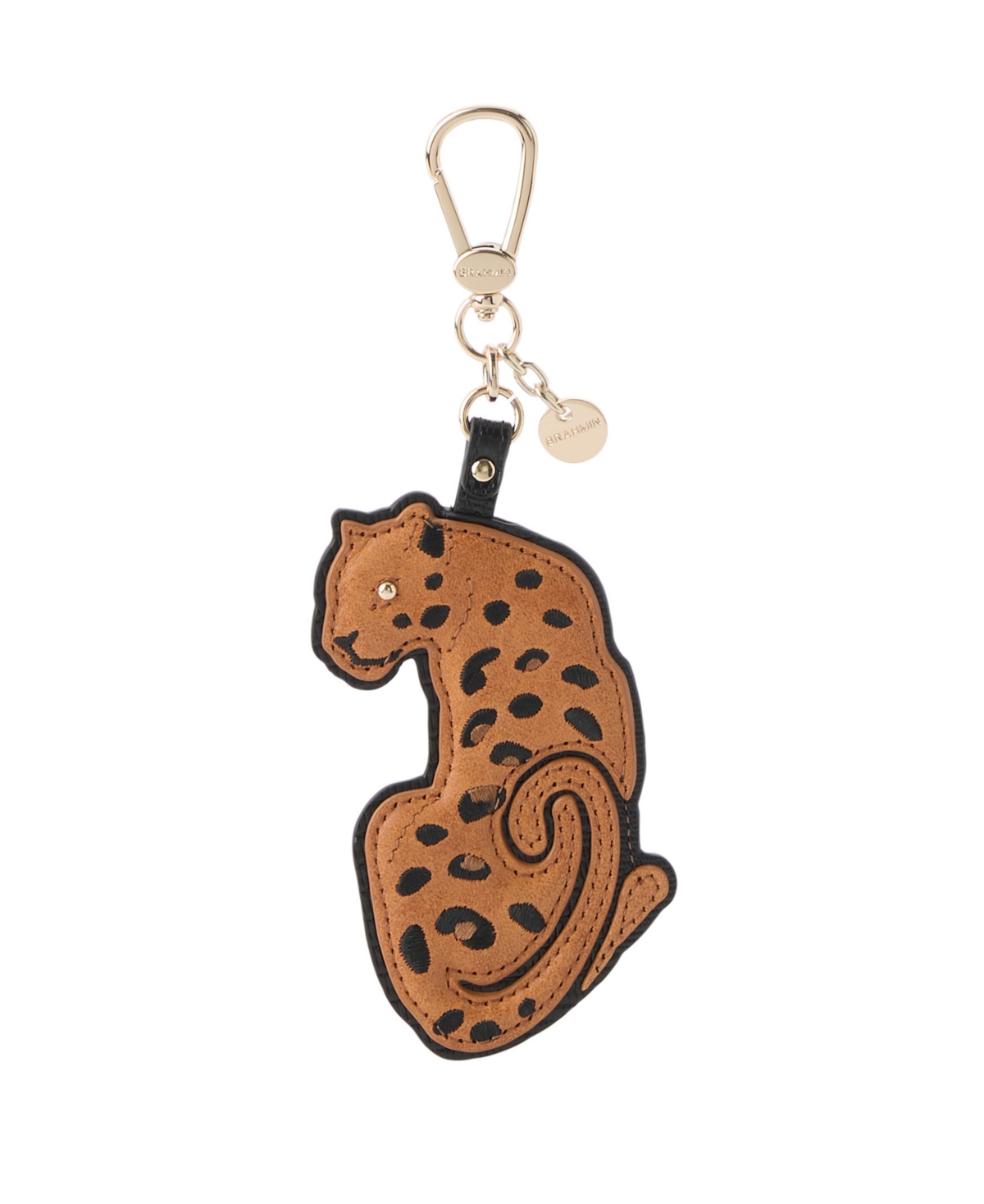 Brahmin Leopard Leather Hangoff Tassel Key-clip Attachment Bag Charm In Whiskey