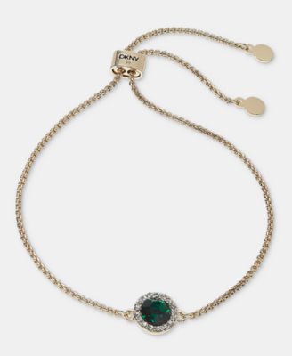 Women's Gold-Tone Crystal Minimalist Adjustable Inlay Stone Slider Bracelet