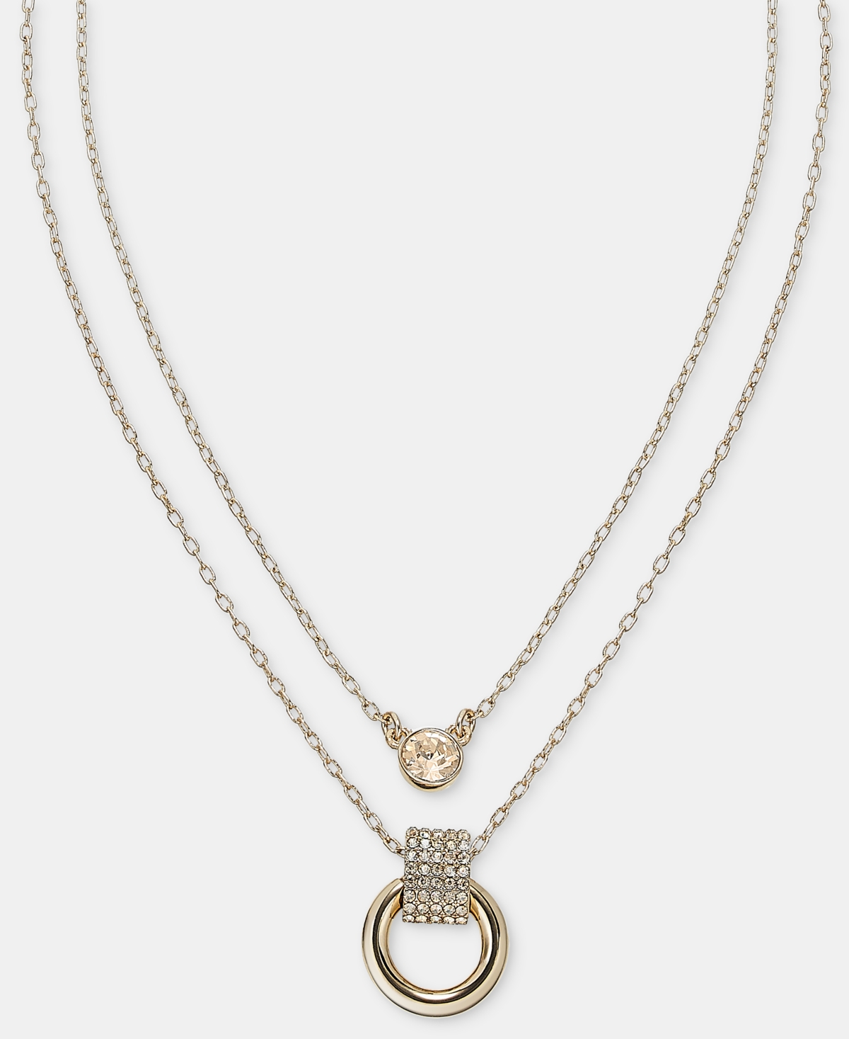 Dkny Glass Crystal Gold-Tone 2 Row Ring Pendant Necklace, 16"-17" + 3" Extender