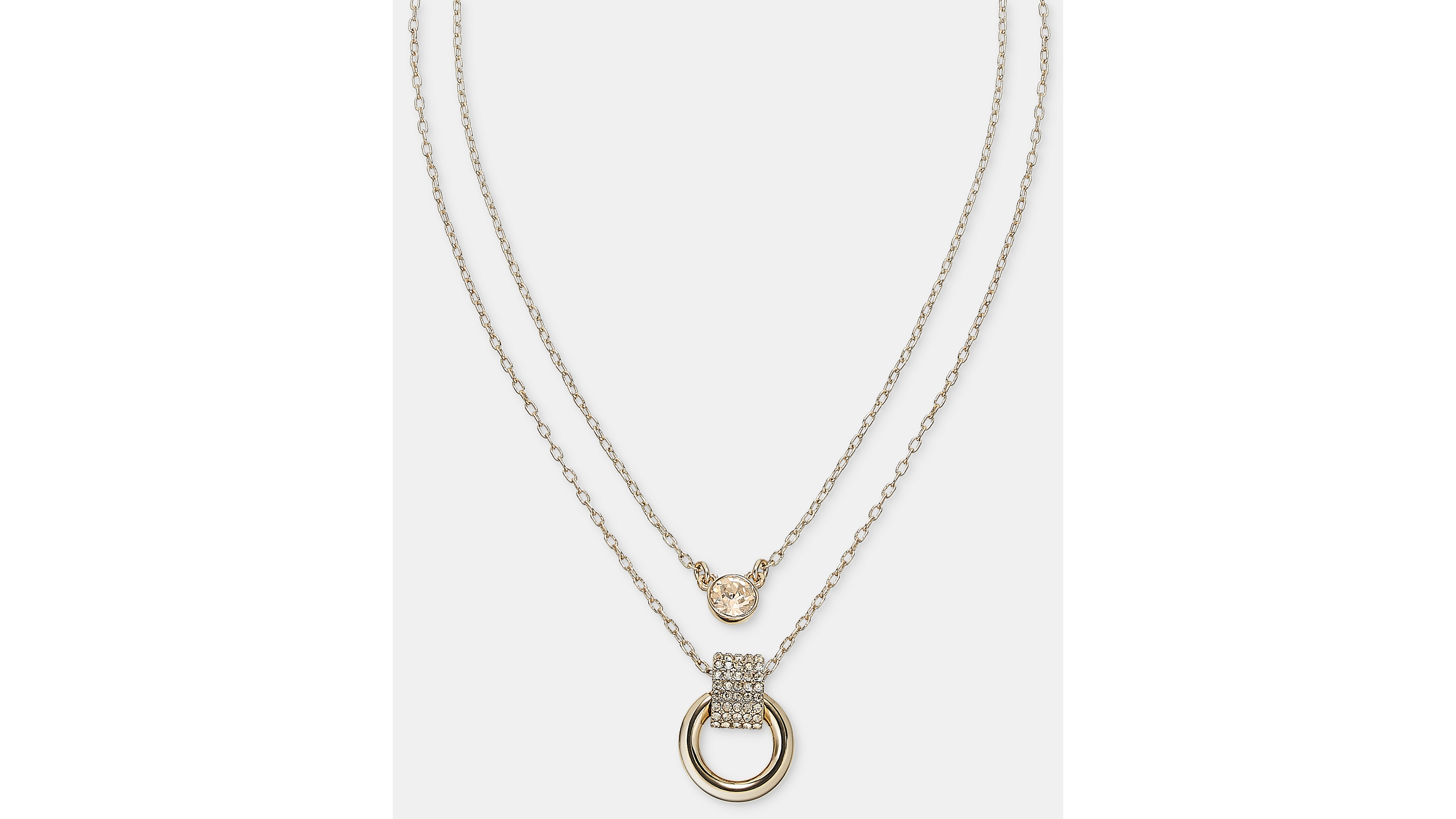 Dkny Glass Crystal Gold-Tone 2 Row Ring Pendant Necklace, 16"-17" + 3" Extender