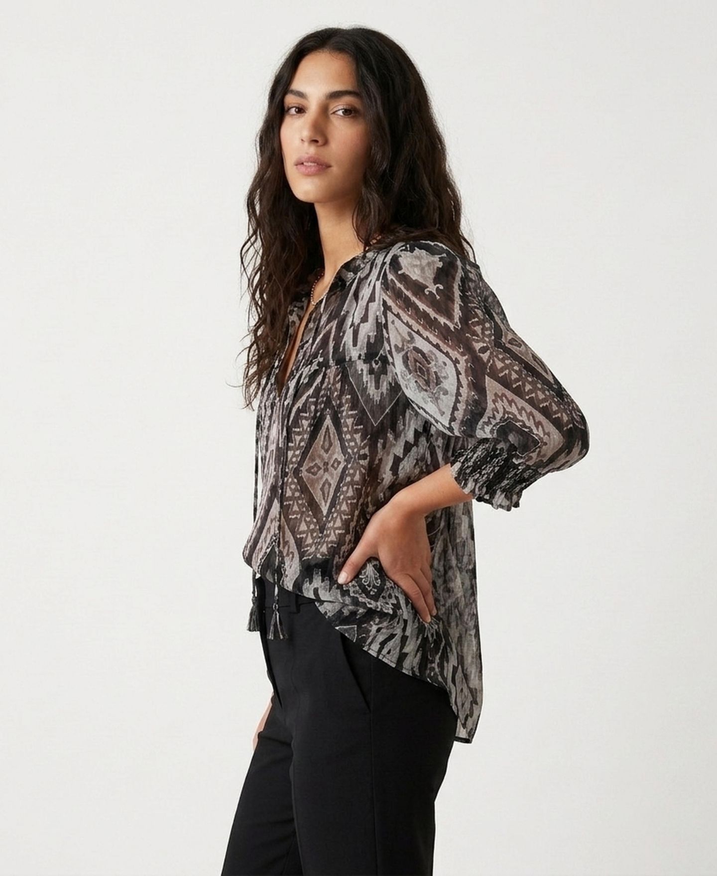 Женская блузка Jason Wu Tie-Neck Puff Sleeve, цвет: Коричневый бриллиантовый — фото 2