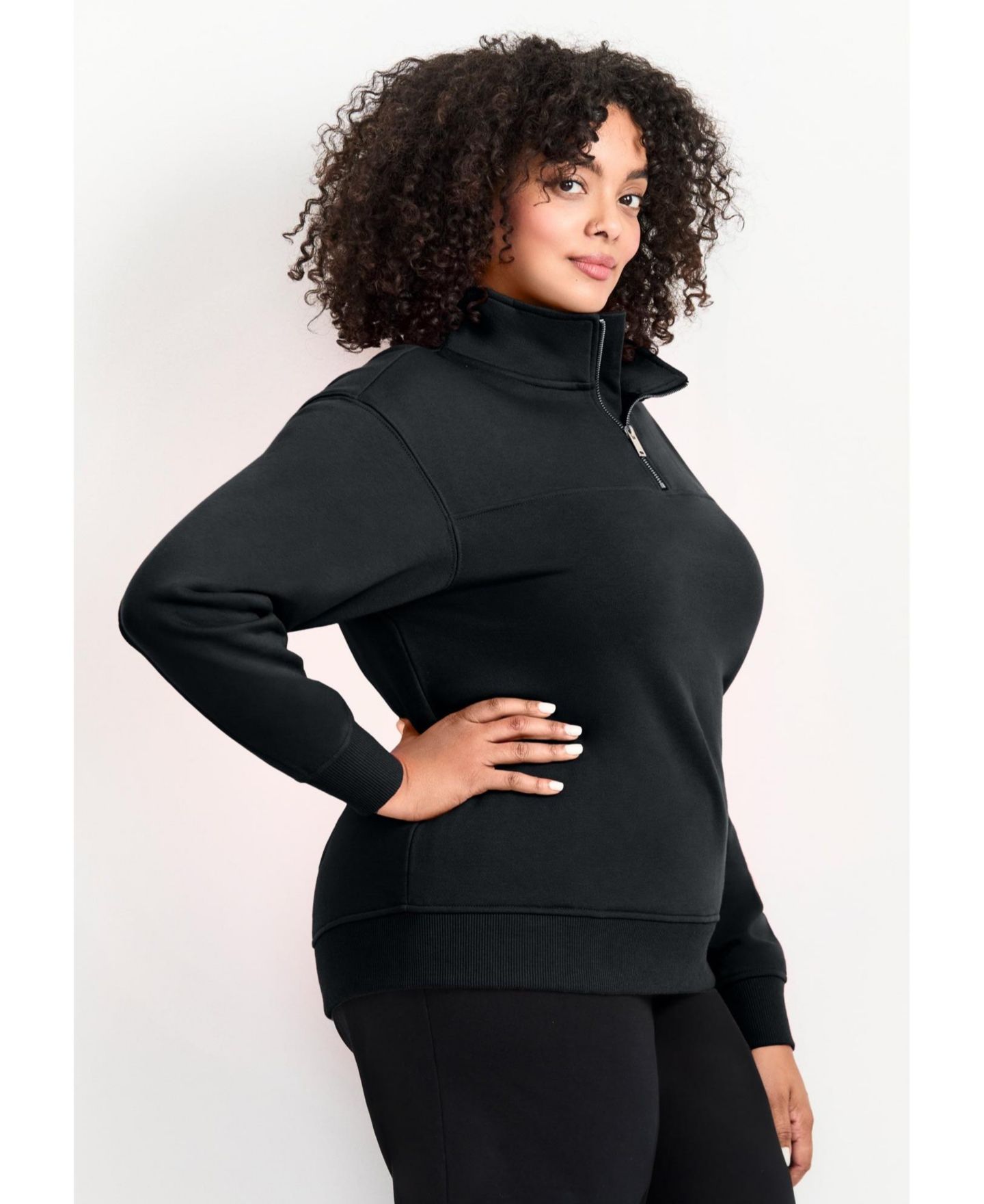 Женский топ AVENUE Plus Size Piper Half-Zip Sweat Top, цвет: Чёрный — фото 4