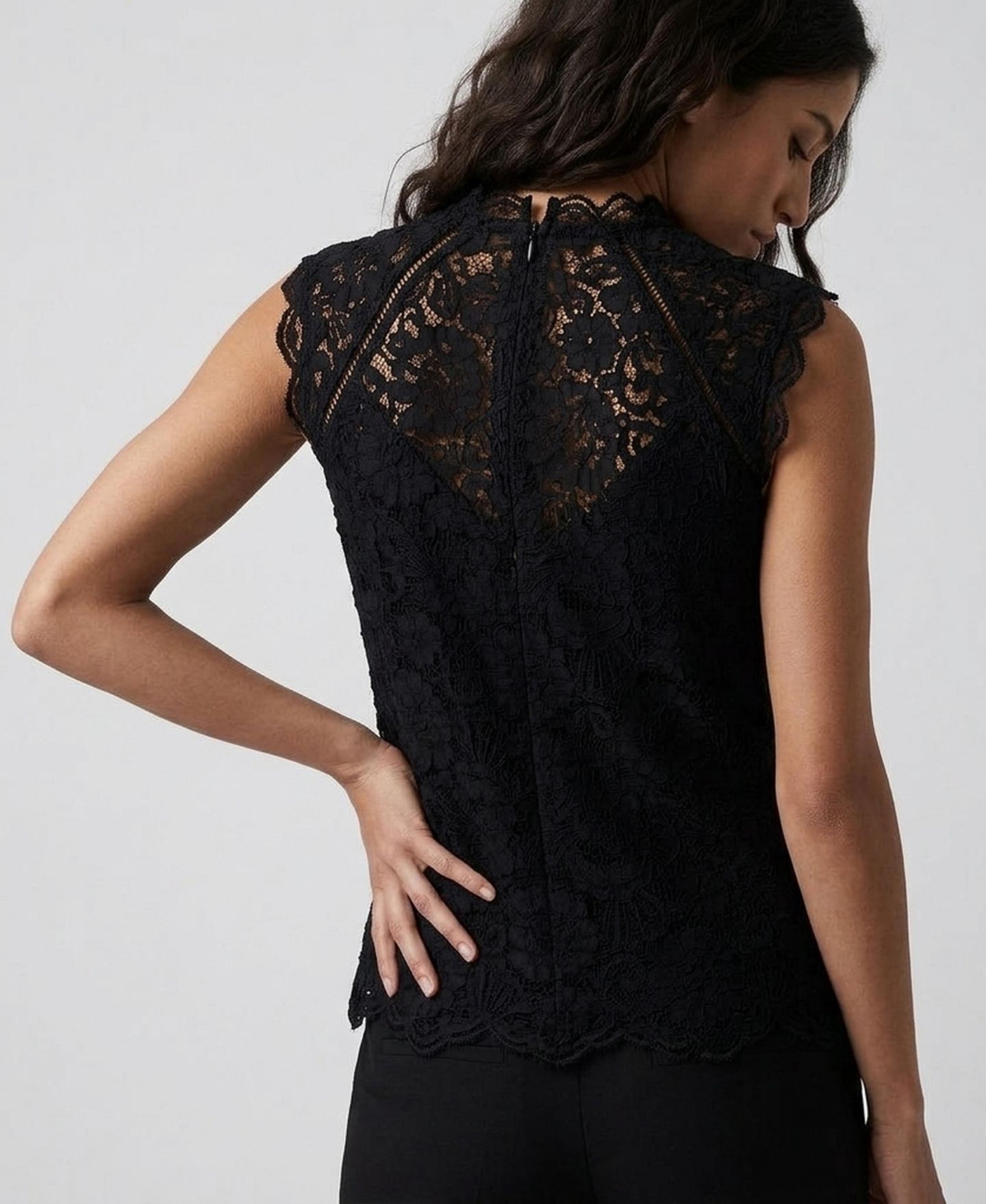 Женский топ Jason Wu Floral-Lace Ruffle-Neck Sleeveless, цвет: Чёрный — фото 3