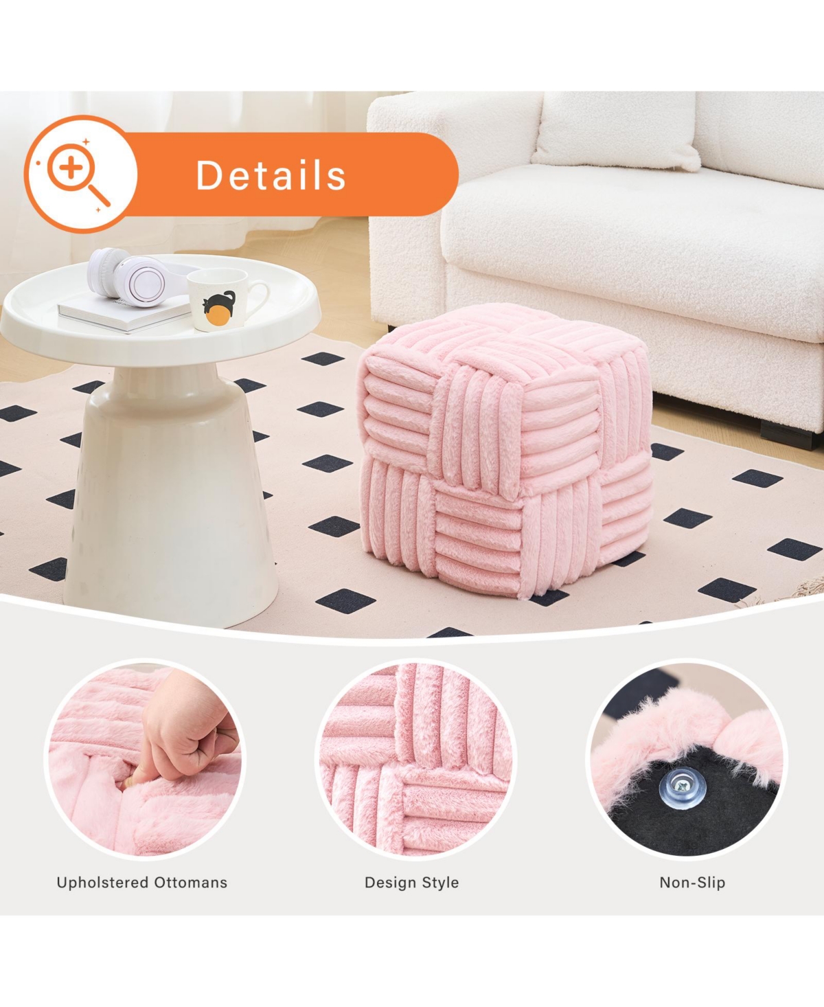 Slickblue Square Corduroy Ottoman Foot Stool with Padded Seat for Entryway