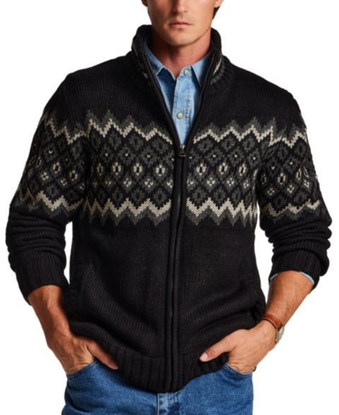 Мужская куртка Weatherproof Vintage Sherpa-Lined Full Zip Mock Neck Sweater Jacket, цвет: Чёрный
