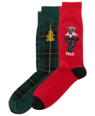 Men's Polo Bear Plaid Cotton-Blend Ribbed Crew Socks, 2-Pack