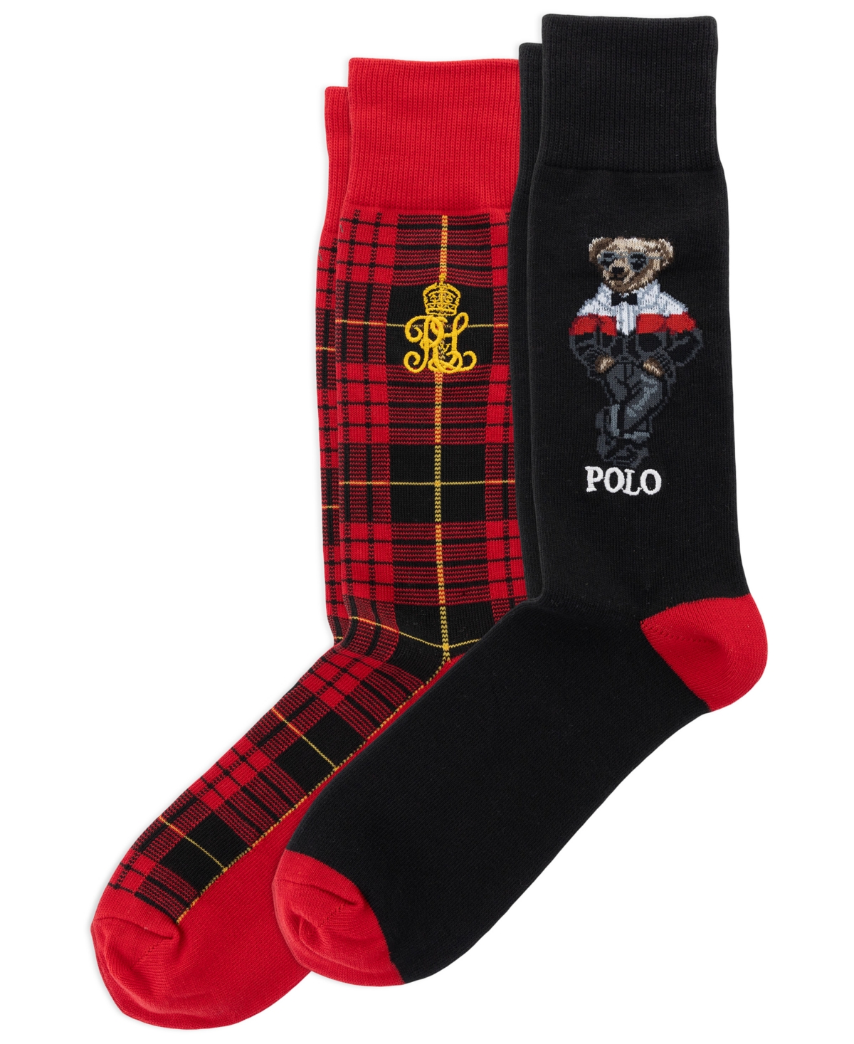 Polo Ralph Lauren Men's Bear Plaid Crew Socks, 2-Pack