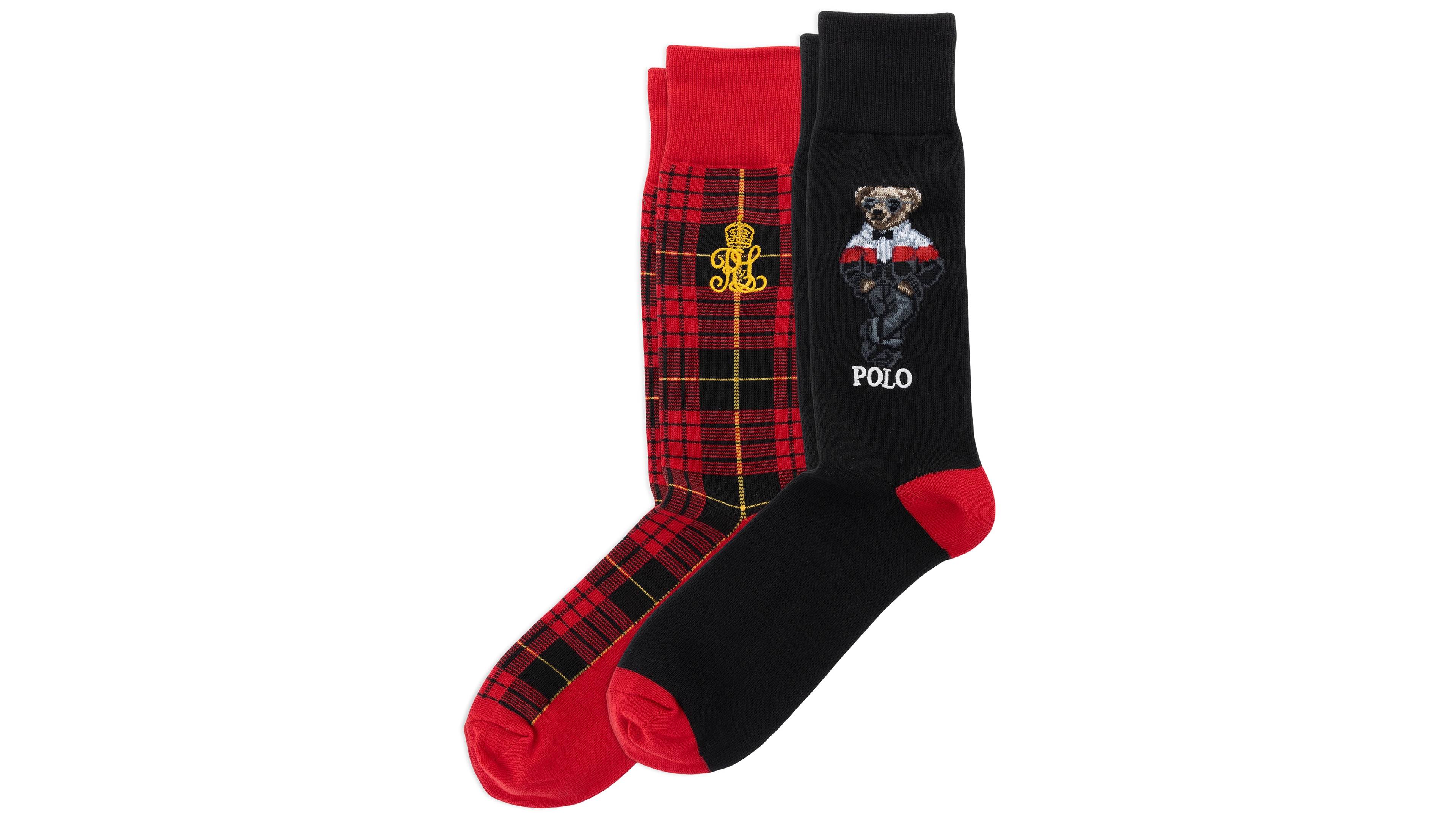 Polo Ralph Lauren Men's Bear Plaid Crew Socks, 2-Pack