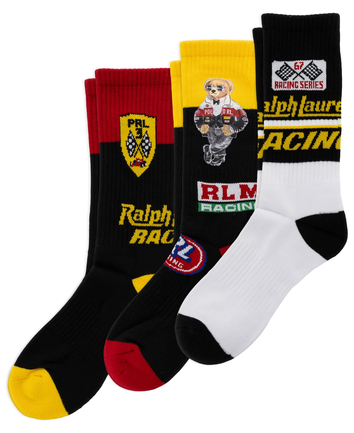 Polo Ralph Lauren Moto Bear Ribbed Arch Support Crew Socks, 3-Pair Set