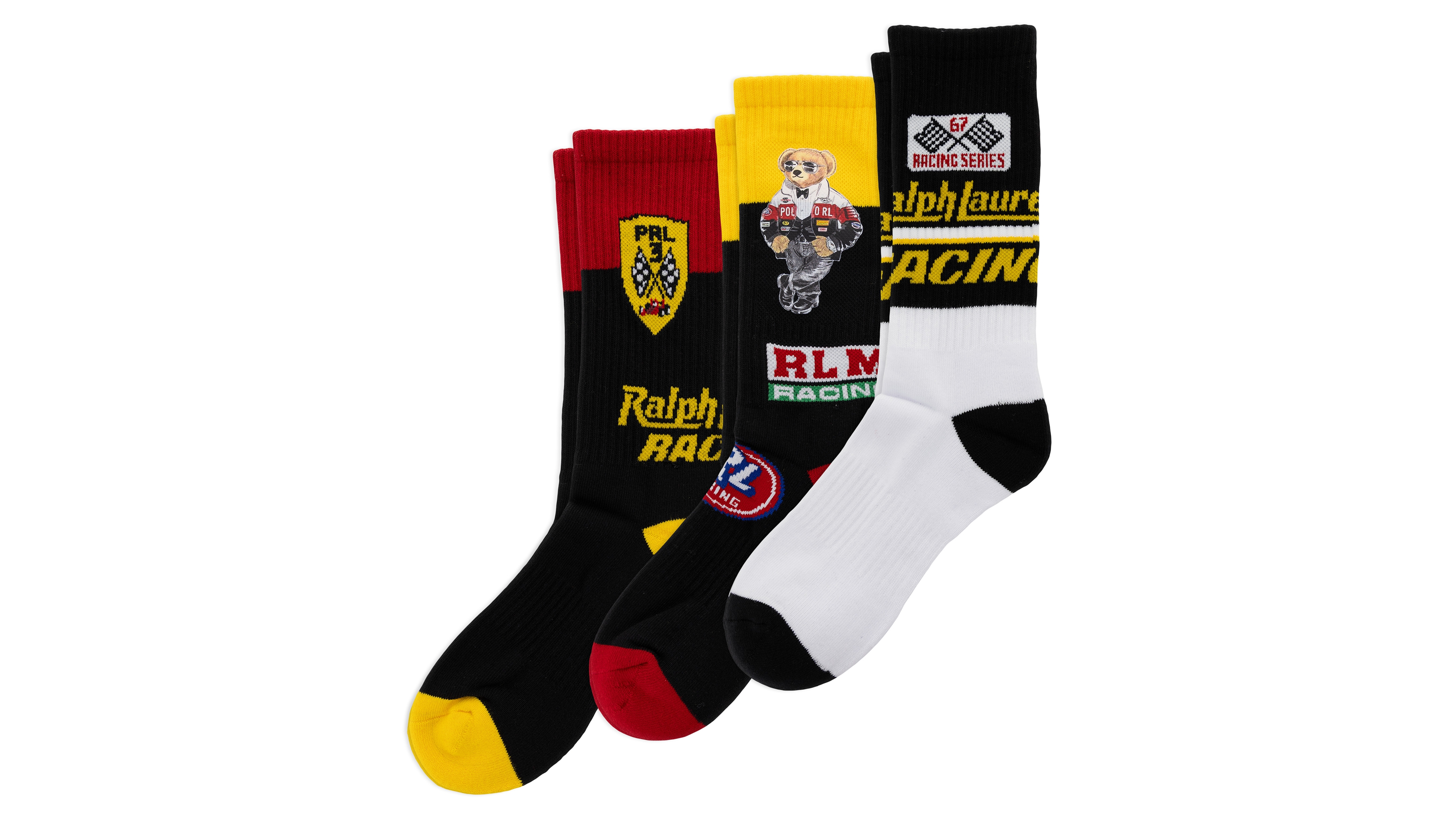 Polo Ralph Lauren Moto Bear Ribbed Arch Support Crew Socks, 3-Pair Set